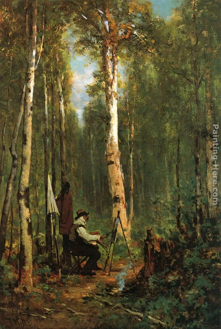Thomas Hill Artist at His Easel in the Woods